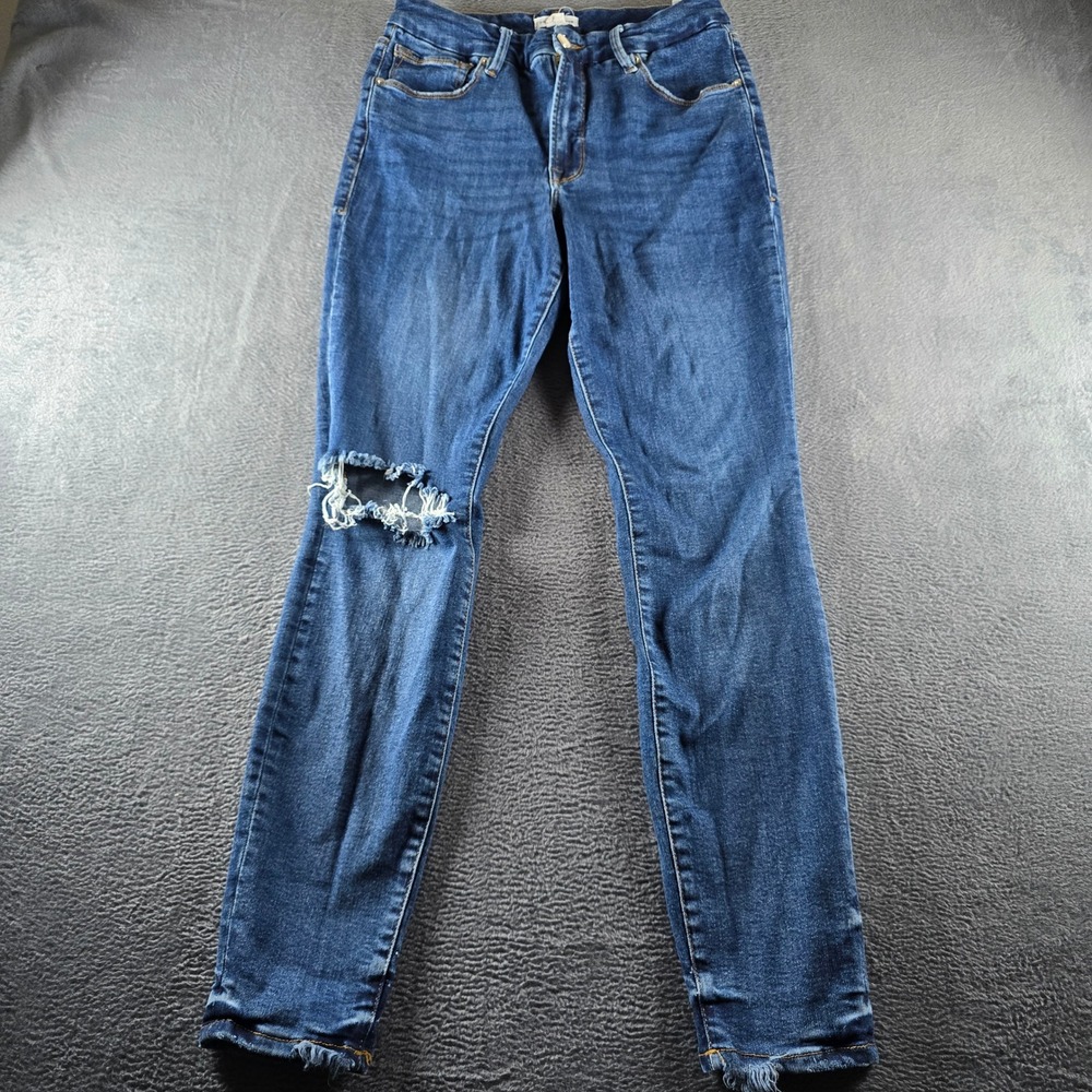 Good American Good Legs Skinny Jeans Blue Ripped Knee Raw Hem Size 10 30